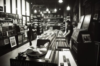 vinyl, store, record, music, shop, person, browsing, hand, album, collection, entertainment, culture, retro, vintage, lifestyle, retail, indoor, selection, display, shelf, choice, hobby, audio, sound, ai generated