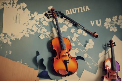viola, violin, guitar, nature, music, violet, objects, instrument, song, sound, guitarist, acoustic, flor, flores, ai generated