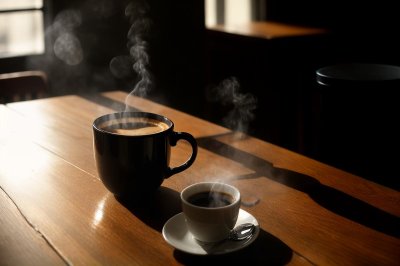 coffee, breakfast, morning, cup, steam, hot, caffeine, coffee cup, table, sunlight, wood, lifestyle, cozy, drink, espresso, latte, aroma, relaxation, shadow, window, mug, interior, beverage, still life, minimalist, atmosphere, ai generated