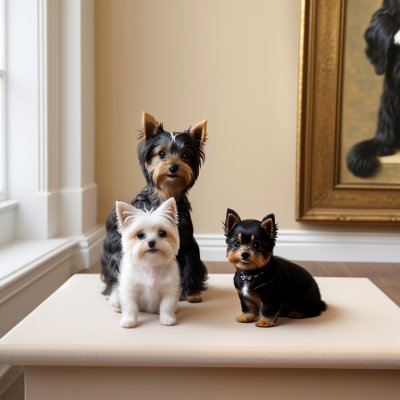 dog, cat, animal, puppy, kitten, yorkshire terrier, striped cat, pet, cute, friendship, companionship, interior, domestic animal, resting, together, decorative pillow, comfortable, home, gaze, companion, small animals