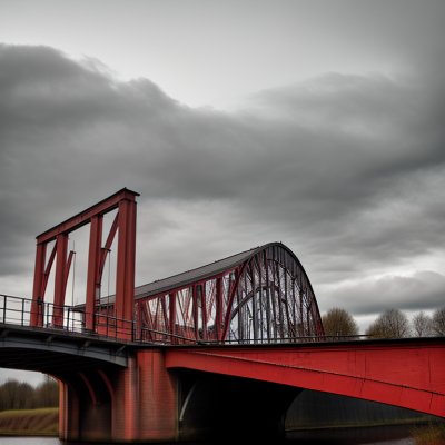 railway bridge, train, red, clouds, netherlands, modern architecture, commuter train, nature, travel, infrastructure, urban, dramatic sky, railway, river, transportation, passenger, yellow, concrete, bridge design, bridge construction