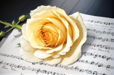 yellow rose, sheet music, happy mothers day, romantic, love, valentine, music, flower, love song, wedding song, relationship, emotions, in love, musical notes, affection, greetings, spiritual song, background, art, romantic song