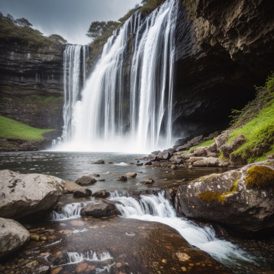waterfall, landscape, nature, rocks, clear, sunny, mountaineering, snow, blue sky, tourism, summery, strong current, time of day, mountain river, wilderness, hiking, village, erosion, damp