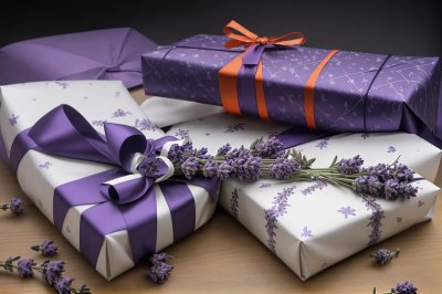 lavender, gift, wrapping paper, purple, ribbon, aromatic, basket, rustic, decoration, dried lavender, wedding favor, elegant, floral, festive, craft, handmade, leaf, sheet music, celebration gift