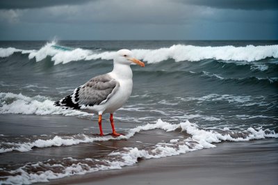 seagull, crab, ocean, beach, waves, nature, wildlife, animal, coast, feeding, hunting, outdoors, sunny, summer, reflection, blue sky, coastal area, seabird, predator, see, shallow water