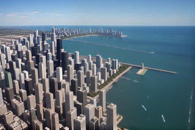 chicago, city, illinois, skyline, lake michigan, coastline, usa, panorama, beach, architecture, skyscraper, park, beach promenade, aerial view, real estate, urban park, blue sky, summer day, urban environment, traffic artery