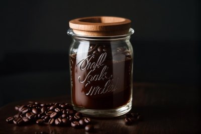 coffee, glass, jar, lid, wood, dark, brown, storage, ingredient, aroma, fresh, kitchen, scent, natural, organic, premium, food, strength, morning, living