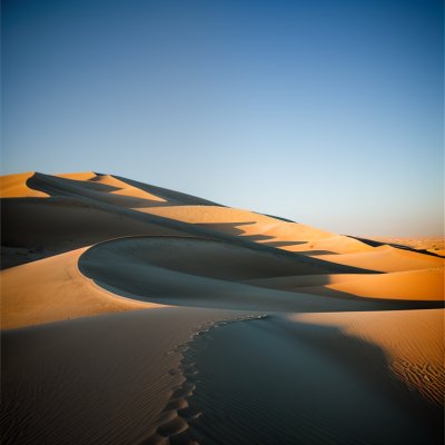 desert, sand dunes, light blue sky, desert landscape, light reflections, shadows, sand waves, natural landscape, no people, silence, desolate area, loneliness, nature, aridity, horizon, lonely landscape, summer day, peaceful atmosphere, golden tones, warmth
