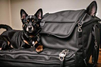 dog, black fur, older dog, pet, cute, dog carrier, big ears, lonely, cozy, detail, black, texture, vintage vibe, fabric, natural light, sitting, friendly, dog walking, animal protection, nature