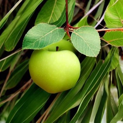 apple, fruit, tree, leaves, green, water droplets, twig, orchard, dew drop, nature, garden, summer, green apple, growth, agriculture, irrigation, fresh, botany, natural, greenery — Смешной рисунок