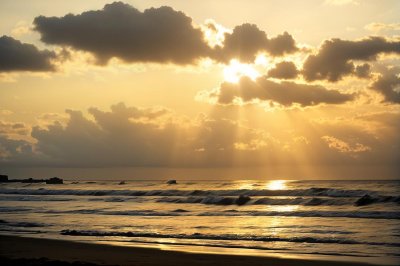 beach, sea, nature, sunrise, sun, light, cloud, silhouette, calm, scenery, ocean, water, relaxation, evening, reflection, beauty, romance, peace, dusk, silence, lonely, drama