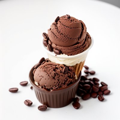 chocolate ice cream, coffee bean, creamy ice cream, dessert, cold snack, summer treat, sweet, scoop, sweet indulgence, delight, double scoop, dark chocolate, vanilla ice cream, ice cream cone, coffee flavor, decadent, gourmet, visual appeal, freshness, winter treat