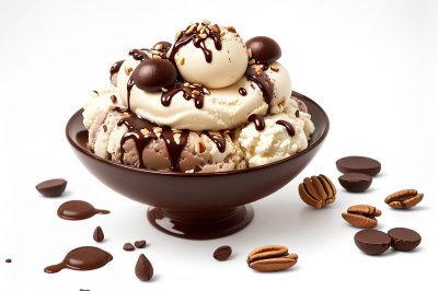 ice cream, coffee, chocolate, coffee ice cream, caramel, nut, vanilla, scoop, dessert, granola, treat, sweetness, dairy ice cream, crunchy dessert, peanuts, milk chocolate, baked goods, cold treat, whisking, aroma, shredded coconut