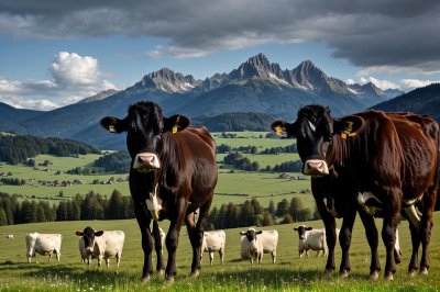cows, mountains, meadow, summer, pasture, allgäu, fresh, alps, nature, shepherd, hiking, bavaria, idyllic, blue sky, animals, farm, grass, beautiful, peaceful, ecotourism