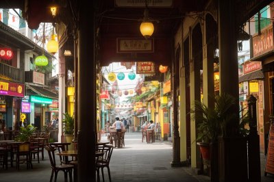 malaysia, ipoh, arcade, old, chair, city, shadow, adventure, abandoned, architecture, tourism, yellow, vault, historic, solitary, lifestyle, antique, passageway, exploration