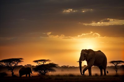 silhouette, elephant, sunset, savanna, africa, nature, shadow, tree, jungle, light, travel, wilderness, landscape, animals, panorama, peaceful, continent, wildlife
