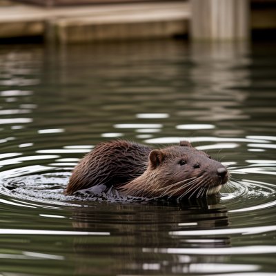 nutria, water rodent, male, swimming, black fur, calm water, camouflage, wildlife, mammal, log, green, nature, surface, solitary, wild, gnawing, feeding, waves, root, mature