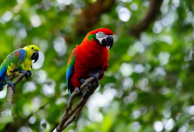 parrot, bird, wildlife, nature, colorful, exotic, rainbow, greenery, jungle, branches, colors, evergreen, natural, rainforest, tropical, buzzing, ecosystem, songbird