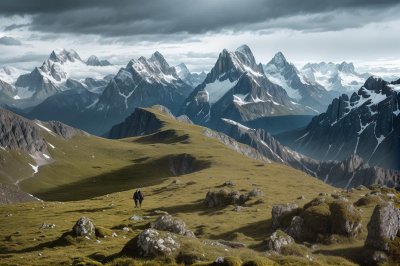 mountains, peaks, alps, hiking, nature, landscape, moss, sky, clouds, sun, alpine flower, panorama, grass, hiking trail, sunlight, excursion, summer, view, highland, tourism