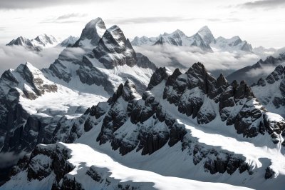 alps, mountains, switzerland, landscape, nature, alpine, summit, snow, black and white photo, mountain ridge, elegant, dramatic, striking, solitary, remote, tranquil, panorama, wilderness, natural beauty, depth of field