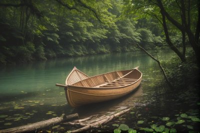 canoe, raft, river, water, tree, leaves, nature, panorama, outdoor, buoy, relaxation, summer, adventure, sunny, recreation, rest, boating, calm, scenic, roots, holiday
