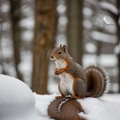 squirrel, winter, snow, evergreen, nature, animal, wilderness, cedar, green, forest, cold, fur, twigs, natural surroundings, teeth, white, movement, wildlife photography, close-up, wildlife, feeding
