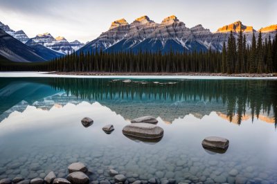 banff, banff national park, vermilion lakes, canadian rockies, reflection, sunrise, mountains, lake, autumn, nature, landscape, alpenglow, patches of mist, forest, alberta, peaceful, driftwood, snow-capped mountains, canada, scenic