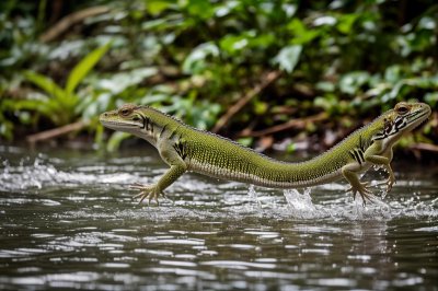 basilisk, jesus lizard, water, running, river, splash, speed, green, lizard, dynamic, escape, jungle, tropical, reptile, movement, nature, jungle wilderness, full speed, habitat, wildlife, unique, biology