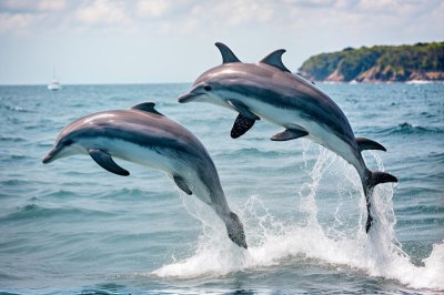 dolphin, ocean, jump, water, wave, splash, intelligent, group, freedom, acrobatics, sunshine, tropical, coast, scenic, wild, blue sea, nature, uplifting, wild sea, natural