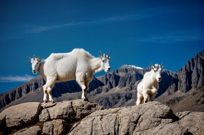 mountain goat, rock, blue sky, nature, mountain landscape, wildlife, savanna, ruminant, goat, animal, alpine meadow, airport, mountain range, pasture, nature reserve, sunny day, tourism, plant life, fresh air