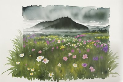 landscape, watercolor, painting, flower background, flower wallpaper, art, beautiful flowers, blue, tower, region, tree, church, germany, church spire, water, flower, spring, snow, nature, architecture, ruin, panorama, pastel color