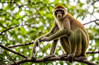 green monkey, patas monkey, safari, nature, monkey, green leaves, forest, african animals, wildlife, animal portrait, botany, wilderness, animal welfare, uganda, enlarged nature, animal habitat, ecology, population, conservation