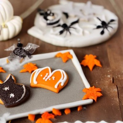 cookies, halloween, pumpkin, ghost, bat, black cat, icing, homemade, treat, autumn, pastry, baking, tea, black, party, sweet, seasonal, theme, donut, creepy — Полароид