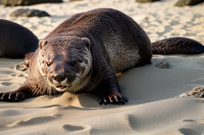 otter, animal, beach, sand, nature, creature, cute, mammal, wildlife, close-up, head, face, foreground, animal life, conservation, young, aquatic, appearance, expressive, water animal