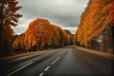 autumn, road, trees, orange, autumn landscape, forest, road signs, tranquility, nature, landscape scene, hiking, october, road without people, silence, road scene, countryside landscape, lanes, november, dreary weather, panoramic view