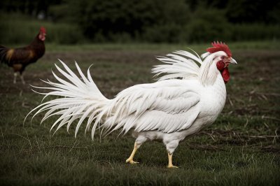 rooster, white, comb, nature, rural, livestock, feathers, bird, agriculture, countryside, animal, portrait, outdoor, farm, hen, red, standing, country, outside, green
