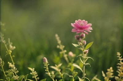 flower, wildflower, pink flower, bud, plant, flora, hairy stem, bokeh, macro, green background, detail, minimalism, nature, outdoor, beauty, background, wallpaper, hd wallpaper, natural beauty, field, simple beauty