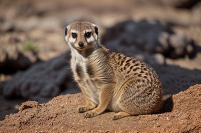 meerkat, mammal, nature, bush, fur, sitting, habitat, wildlife, alert, ground, rocky, zoo, gray, neck, brown, log, rope, curious, posture, animal, country