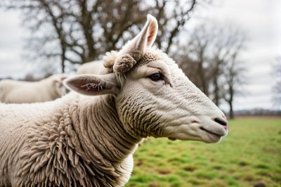 sheep, lamb, wool coat, nature, farm, animal, animal portrait, side view, rural setting, animal wool, livestock, cute expression, outdoors, eyes, animal exterior, sheep farming, field, greenery