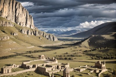 armenia, nature, ancient, architecture, hill, landscape, mountain, outdoors, rock, sky, stone, tourism, travel