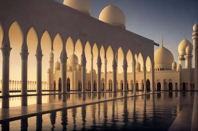 mosque, abu dhabi, architecture, orient, nature, water