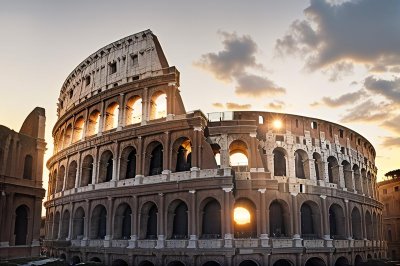 italy, rome, colosseum, sunset, ancient architecture, travel, nature, roman arena, tourists